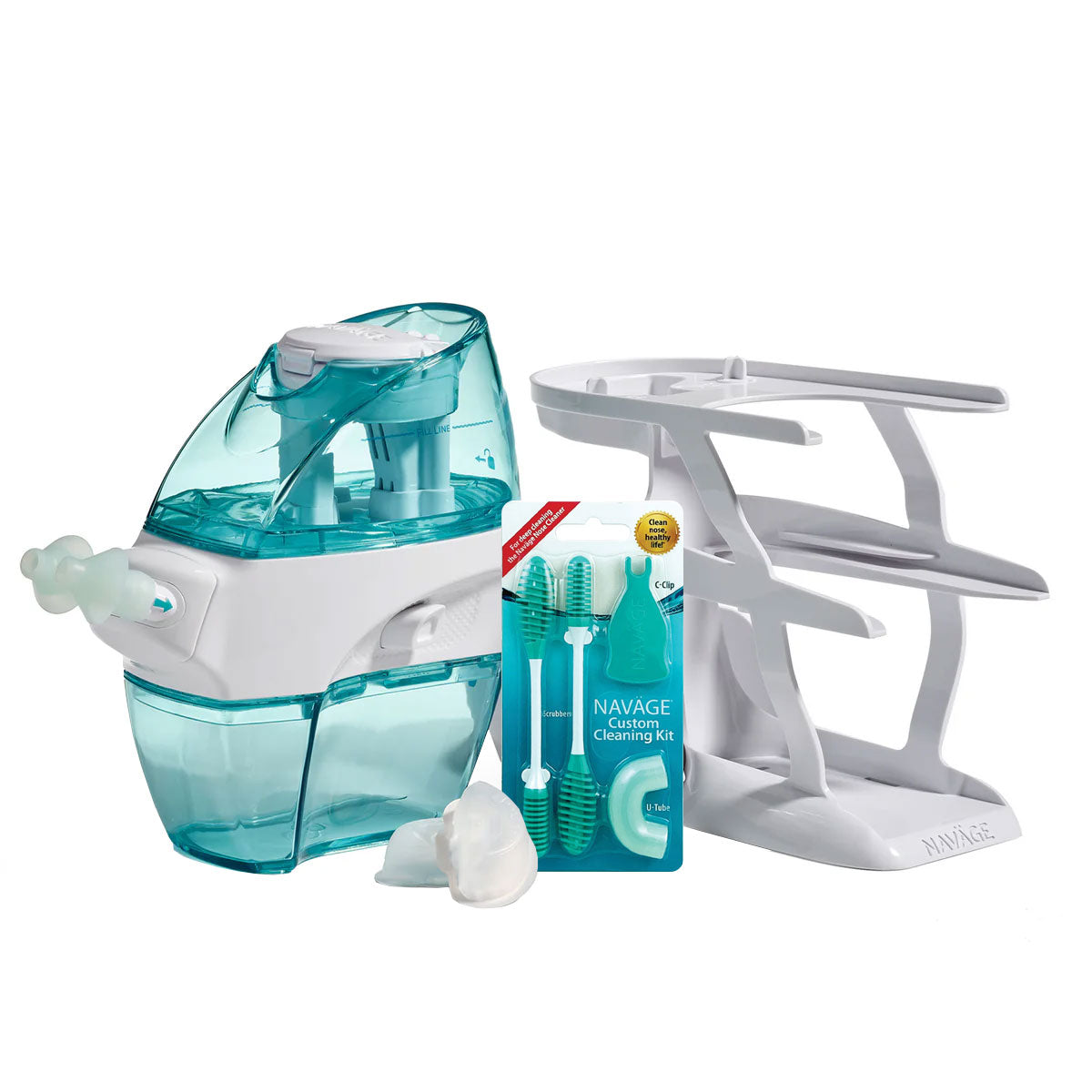 Naväge Essentials Plus Bundle: Nose Cleaner, 30 SaltPods, Countertop Caddy, Custom Cleaning Kit