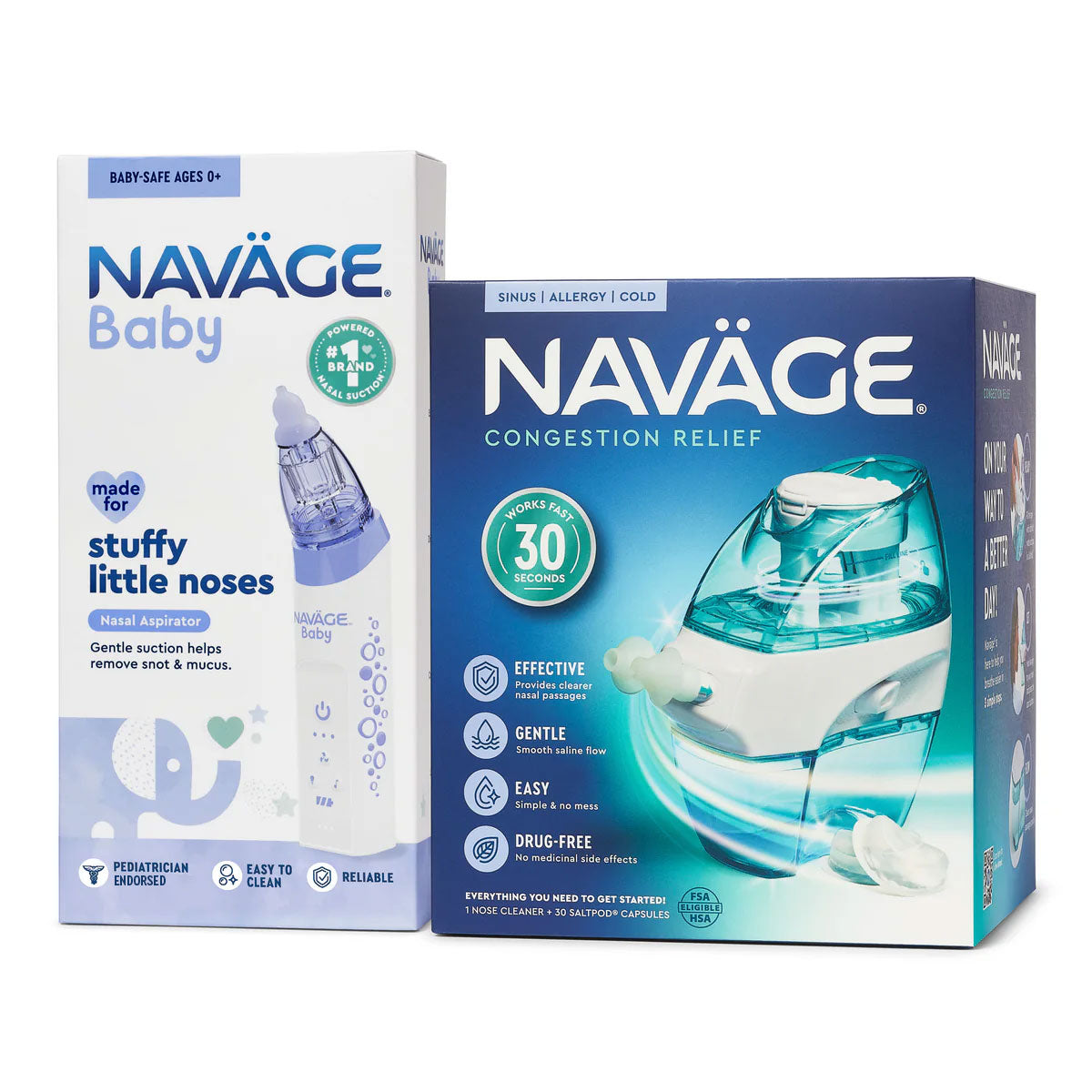 Naväge Family Bundle: Naväge Nose Cleaner + Baby Nasal Aspirator