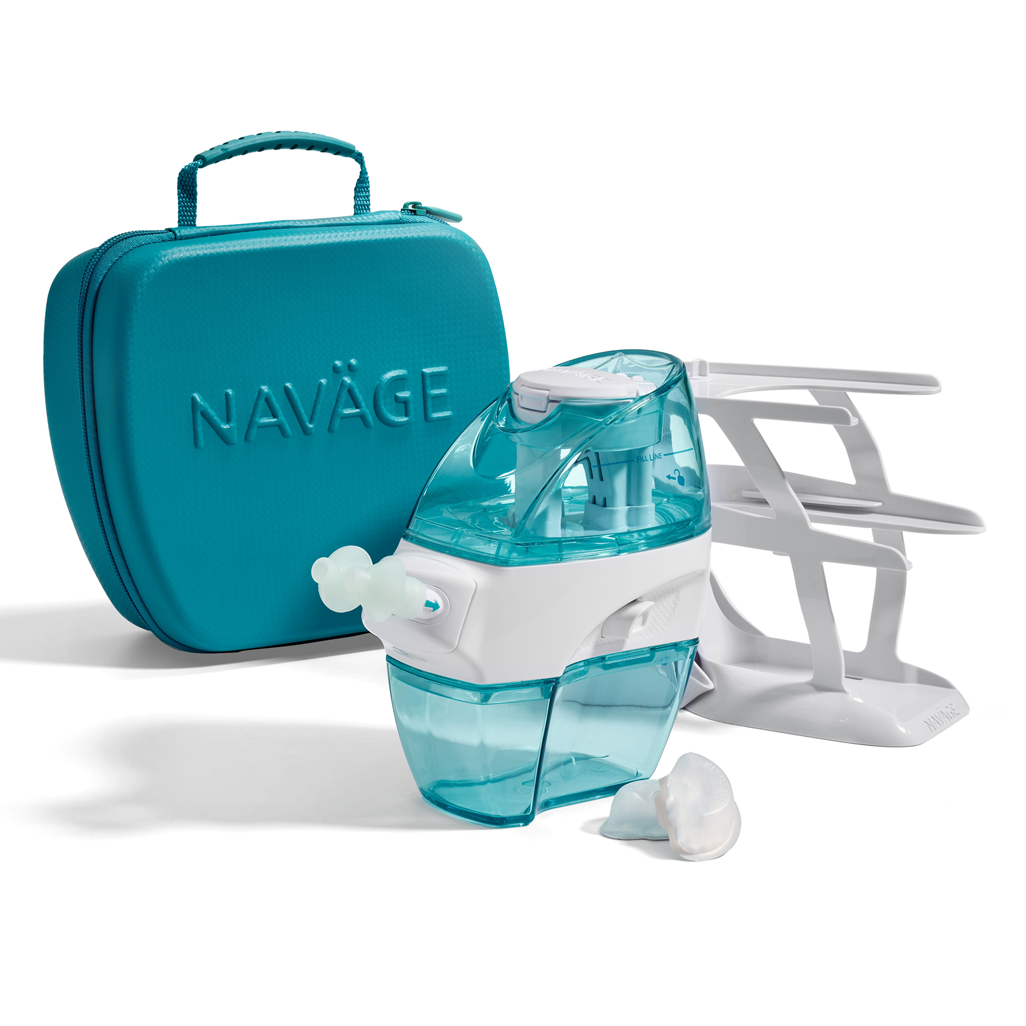 Naväge Premier Bundle : nettoyant pour le nez, 20 SaltPods, support de comptoir, étui de voyage