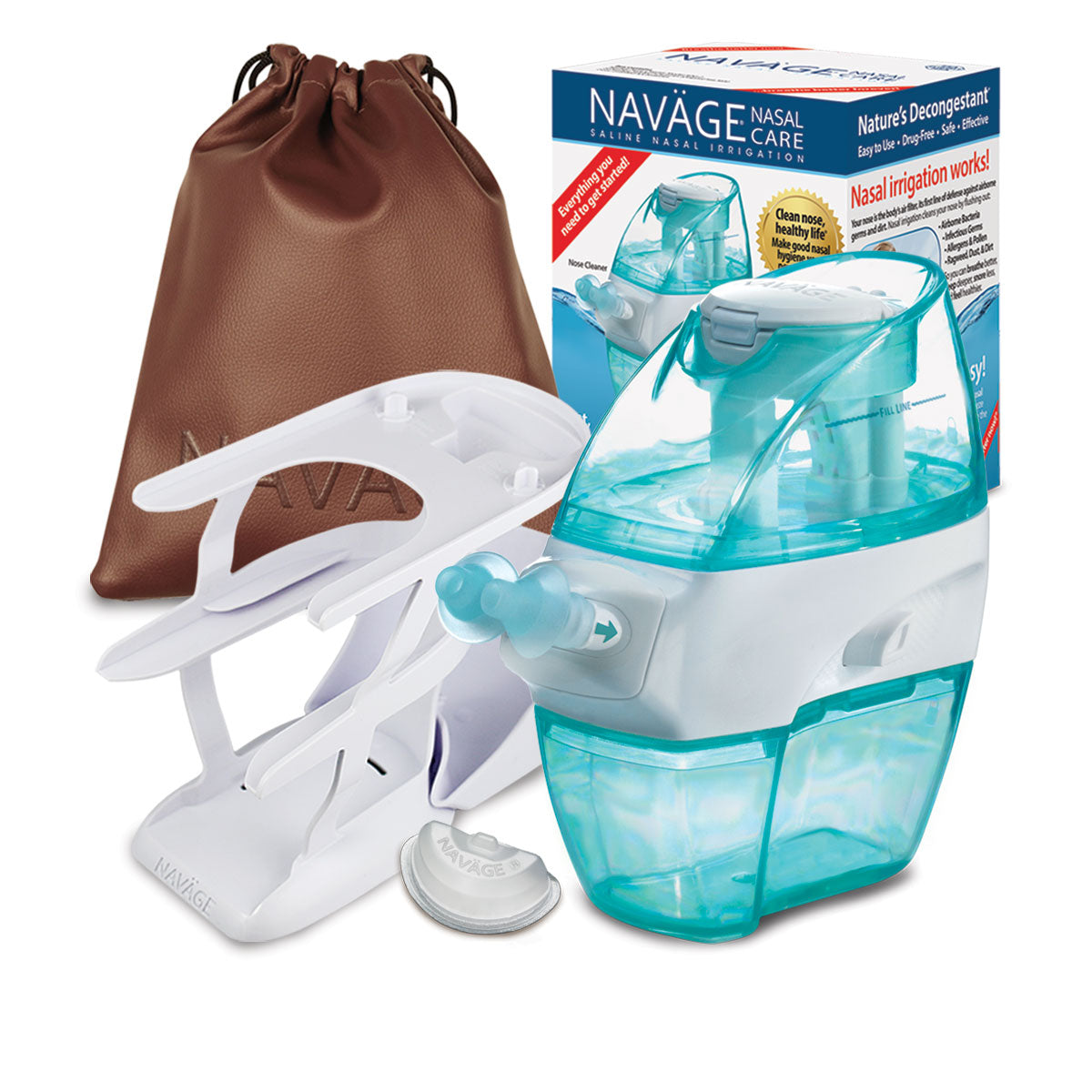 Navage Deluxe Bundle : nettoyant pour le nez, 20 Capsules de sel, support de comptoir, sac de voyage