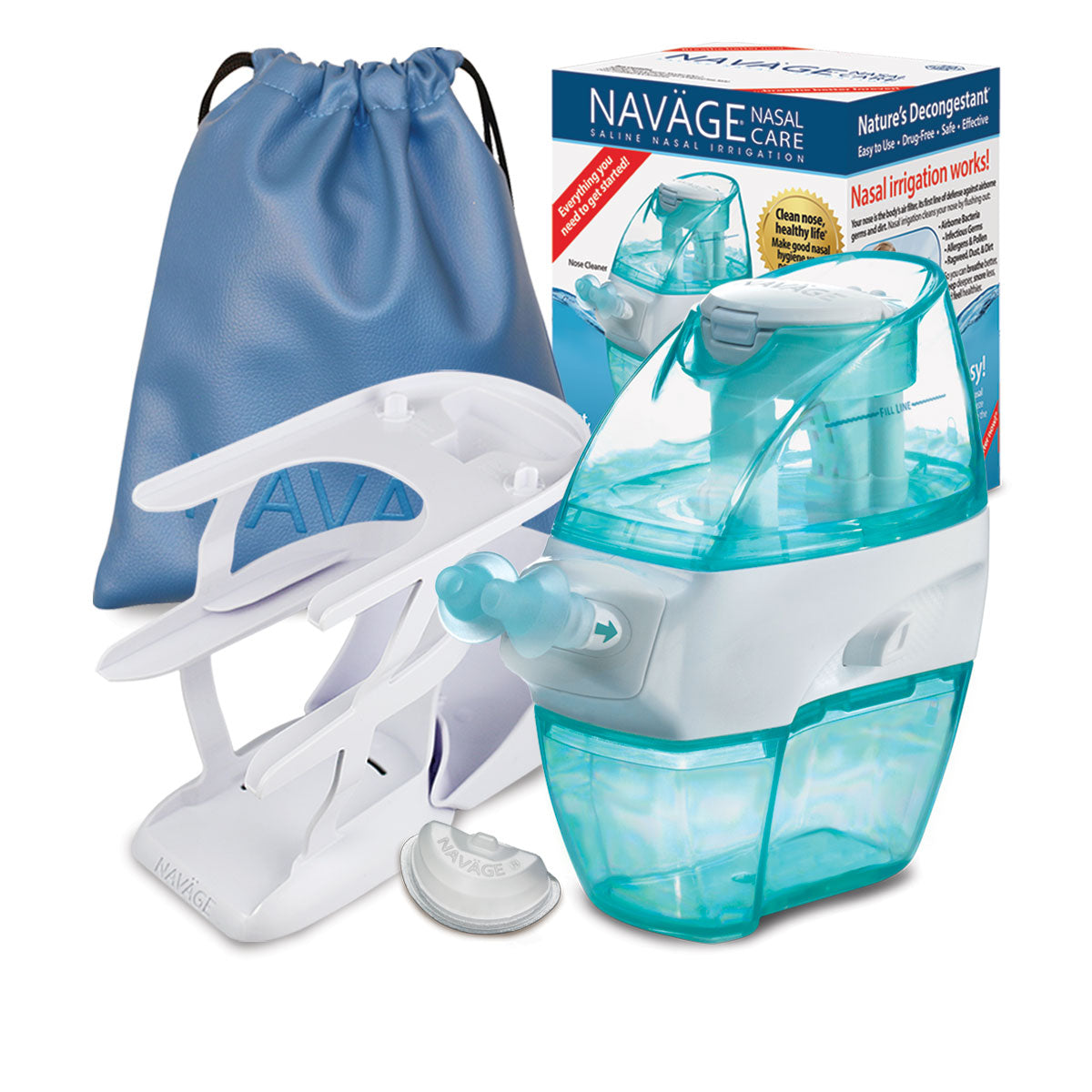 Naväge Deluxe Bundle: Nose Cleaner, 20 SaltPods, Countertop Caddy, Travel Bag