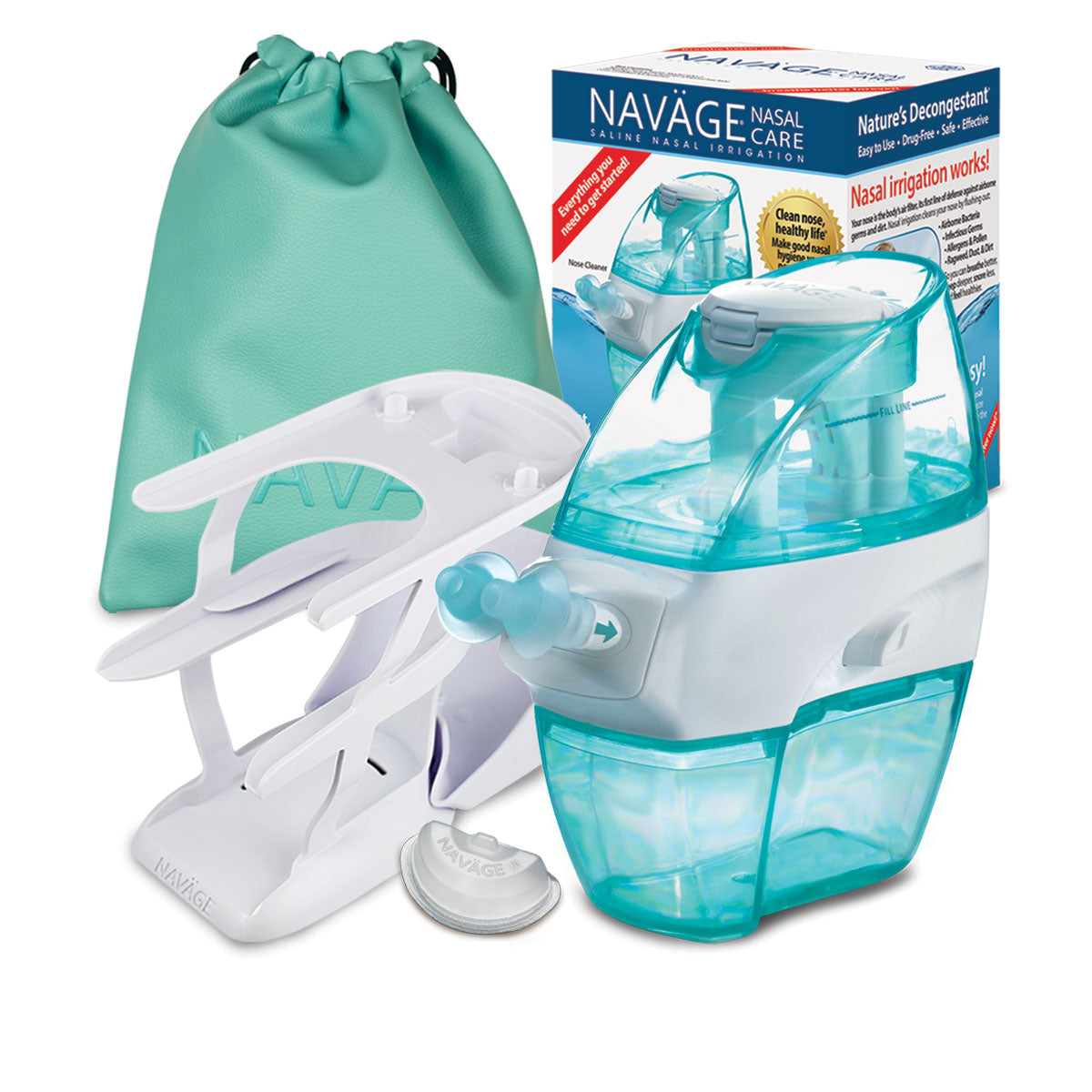 Navage Deluxe Bundle : nettoyant pour le nez, 20 Capsules de sel, support de comptoir, sac de voyage