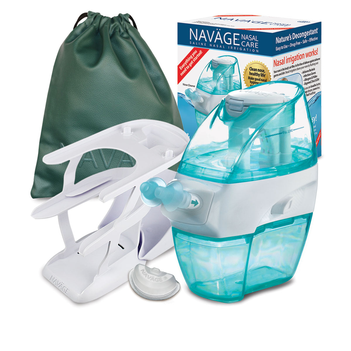 Navage Deluxe Bundle : nettoyant pour le nez, 20 Capsules de sel, support de comptoir, sac de voyage