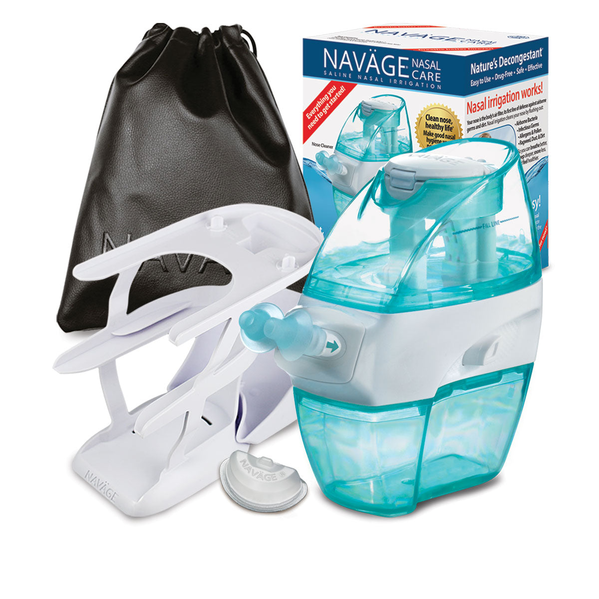 Navage Deluxe Bundle : nettoyant pour le nez, 20 Capsules de sel, support de comptoir, sac de voyage