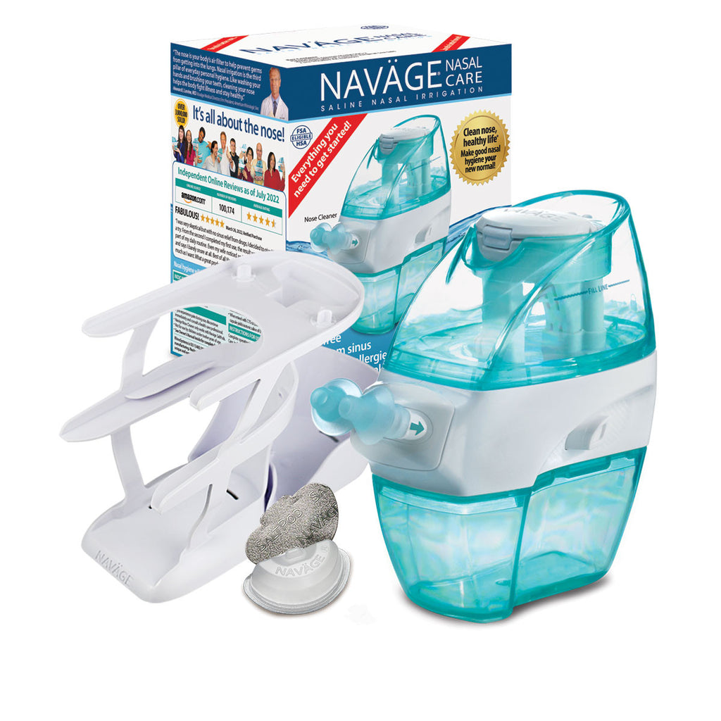 Navage Nasal Irrigation Starter Bundle with SaltPods Countertop Caddy Neti